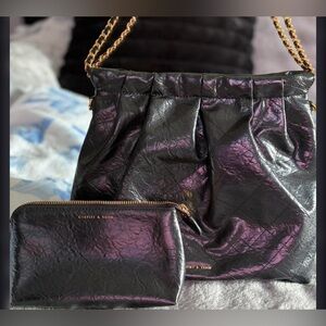 Charles & Keith Black Shoulder Bag with Gold Chain
